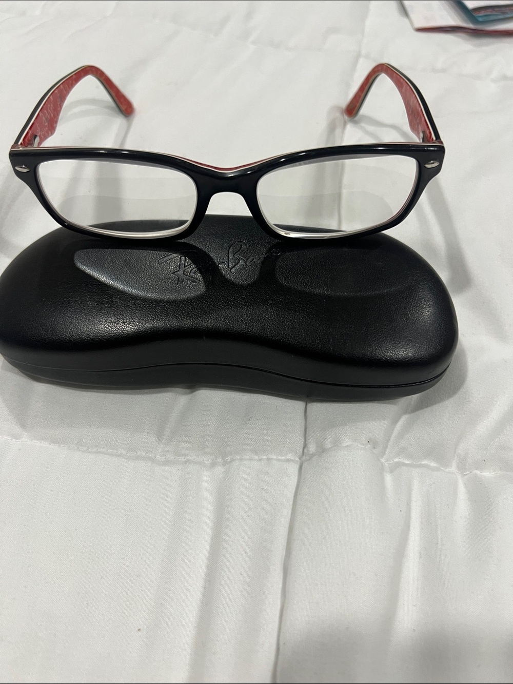 Ray-Ban Black Frame with Red Temple Interiors Women's Rectangular Glasses
